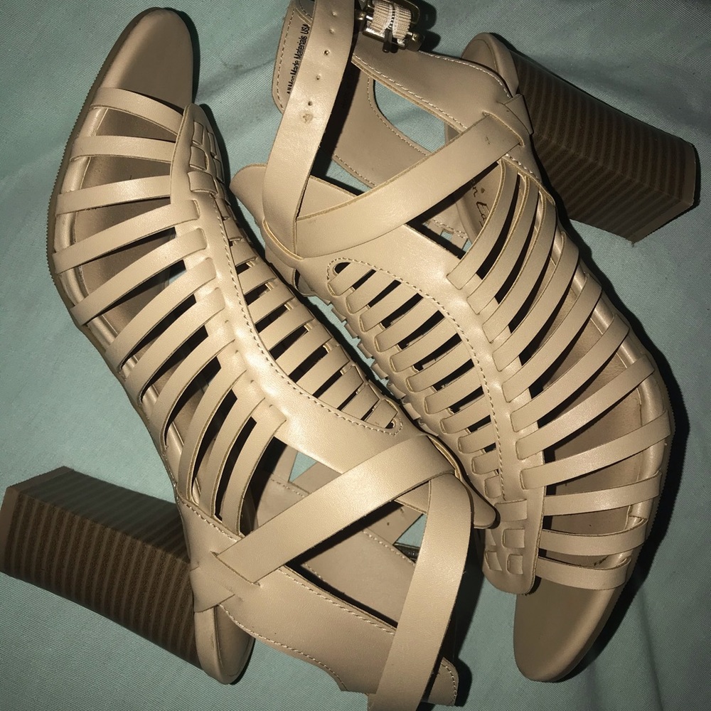 This gladiator sandal a strappy upper, caged ankle